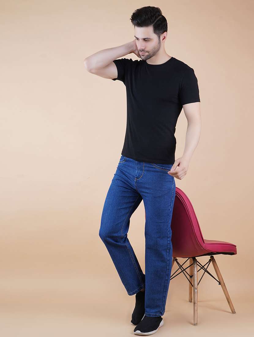 men plain mid rise full length straight jeans - 22528326 -  Standard Image - 3
