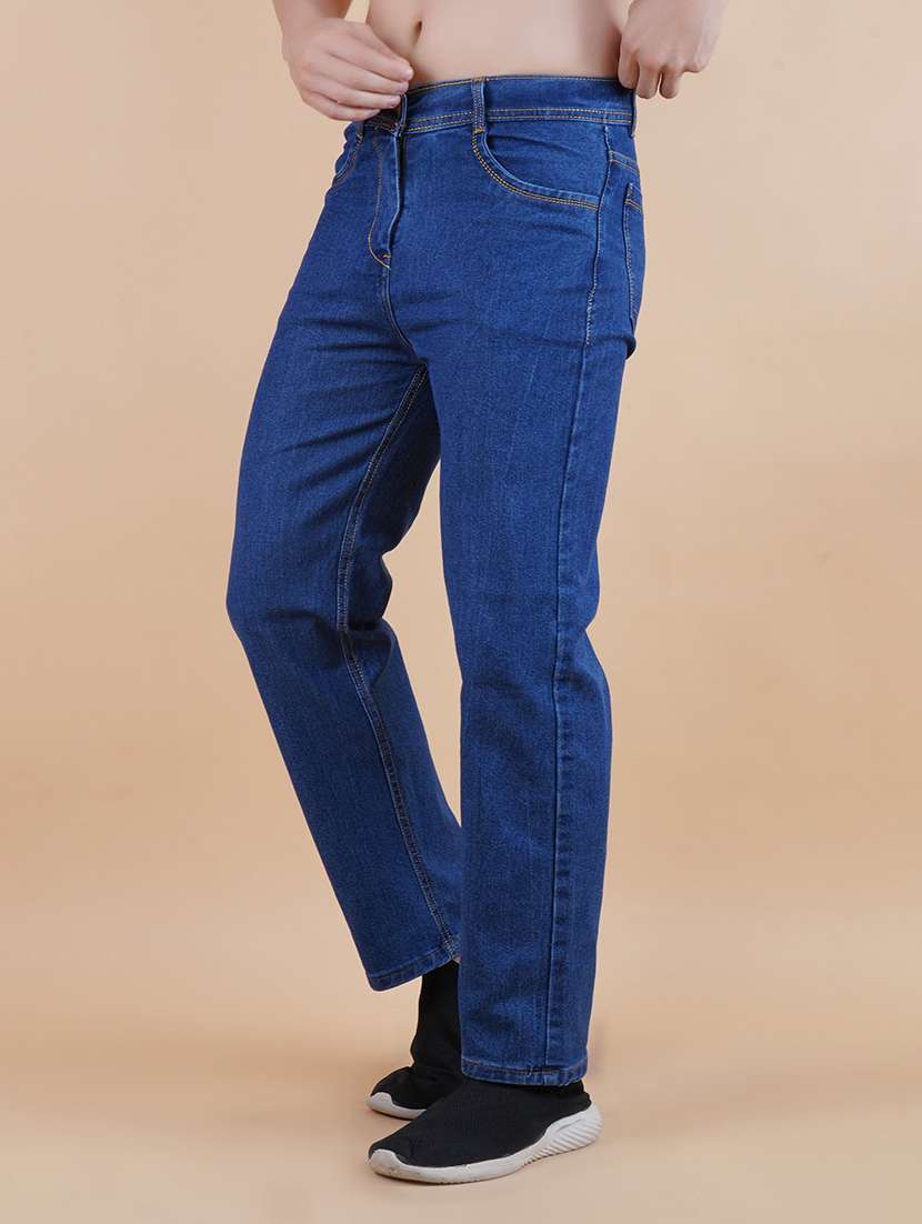 men plain mid rise full length straight jeans