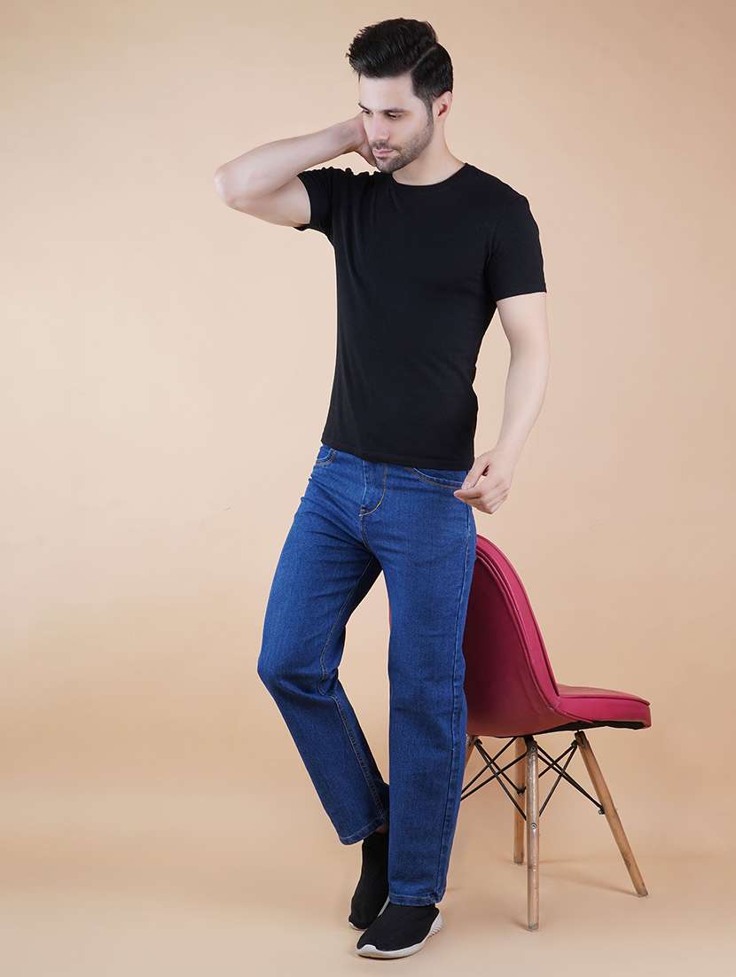 men plain mid rise full length straight jeans - 22528329 -  Standard Image - 3