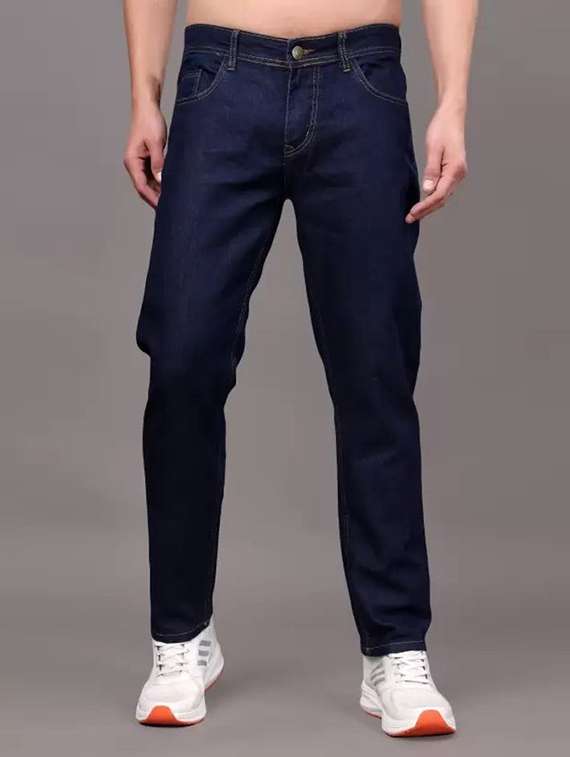 men plain mid rise full length straight jeans