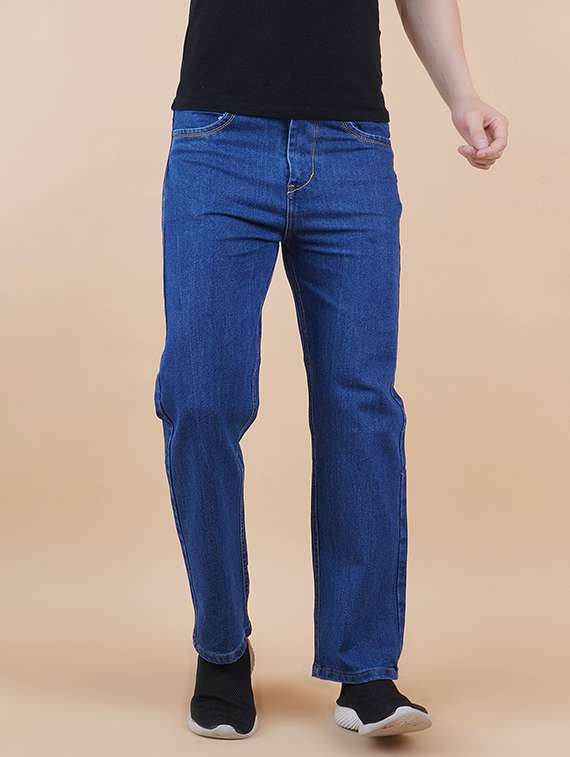 men plain mid rise full length straight jeans
