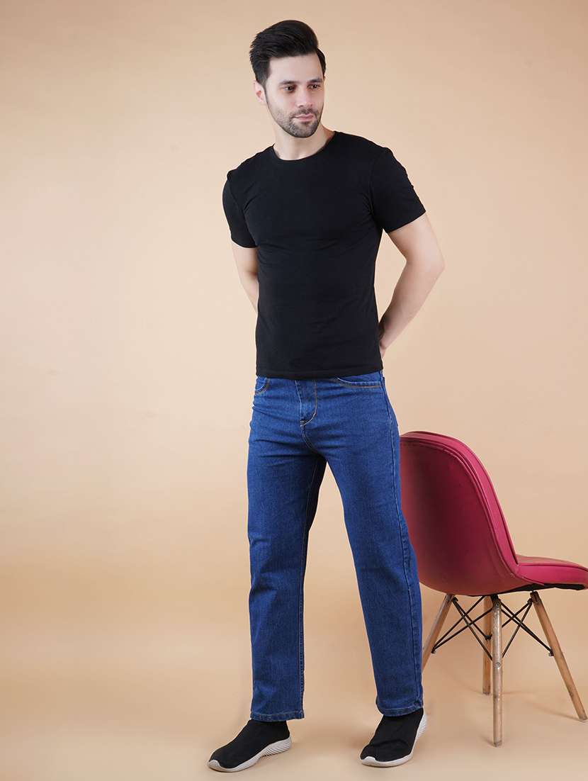 men plain mid rise full length straight jeans - 22528341 -  Standard Image - 3