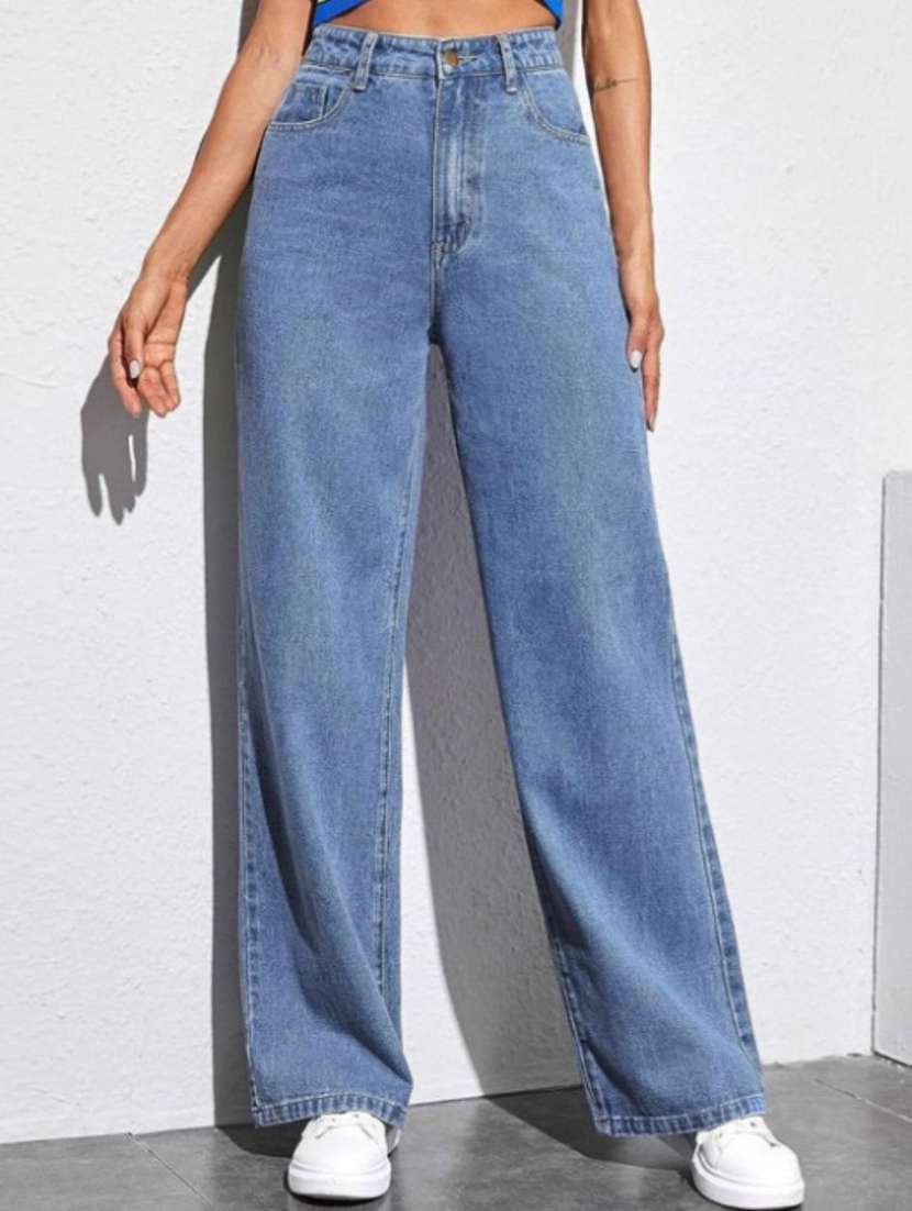 women solid mid rise straight fit jeans