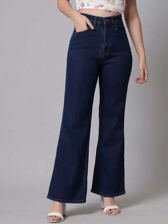 women solid high rise bootcut jeans