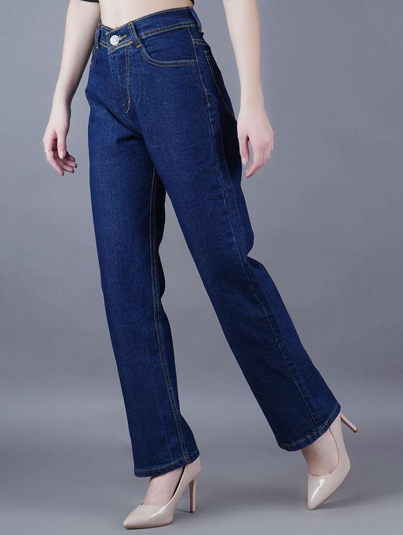 women solid mid rise straight fit jeans