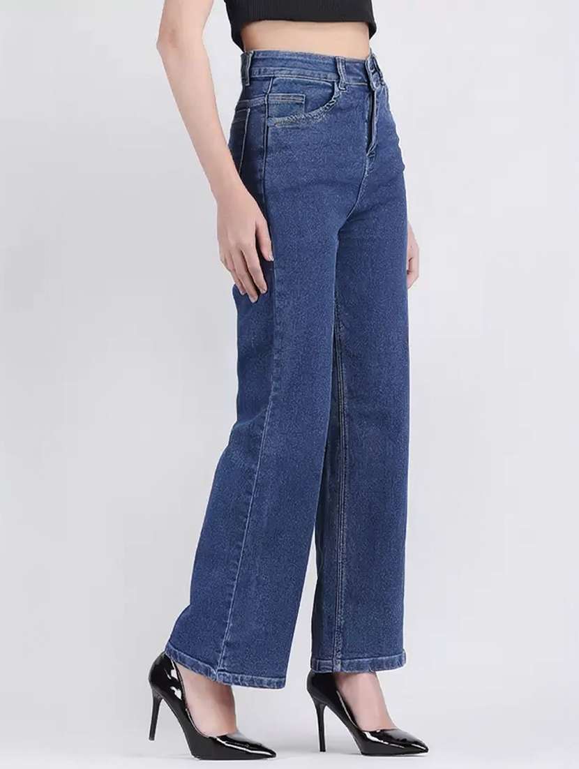 women solid mid rise straight fit jeans