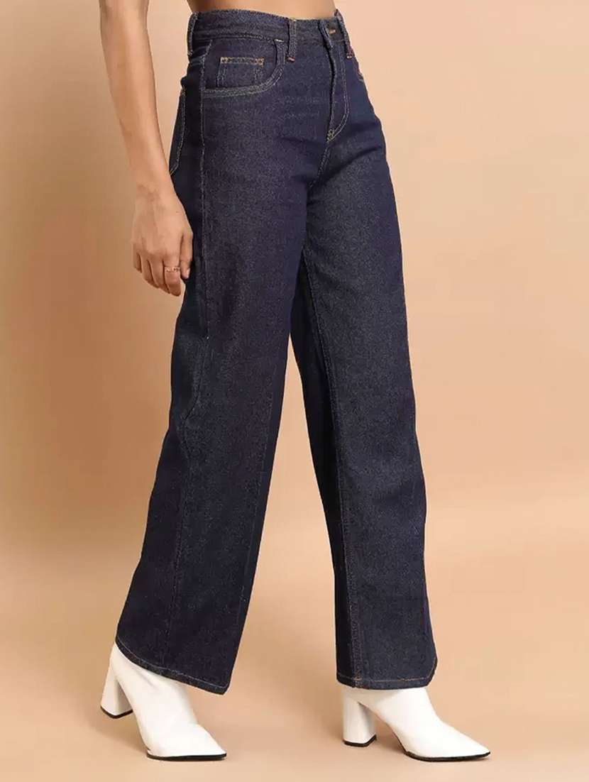 women solid mid rise straight fit jeans