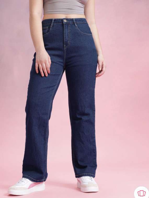 women solid mid rise straight fit jeans