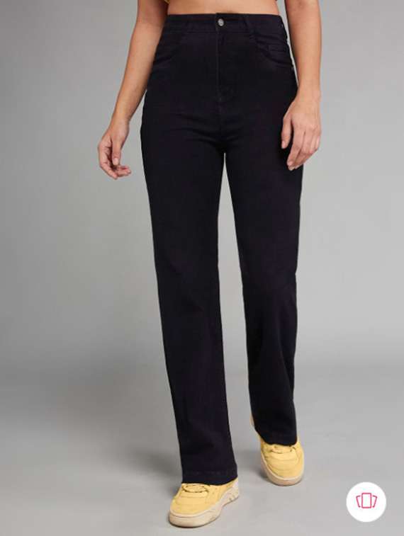 women solid mid rise straight fit jeans