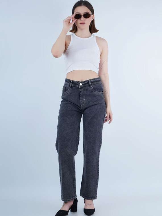 women washed mid rise straight fit jeans - 22528601 -  Standard Image - 3