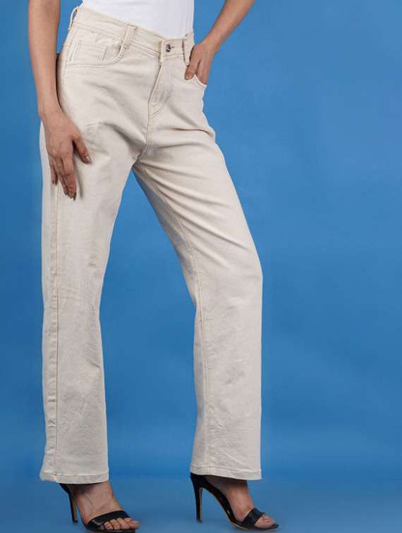 women solid mid rise straight fit jeans