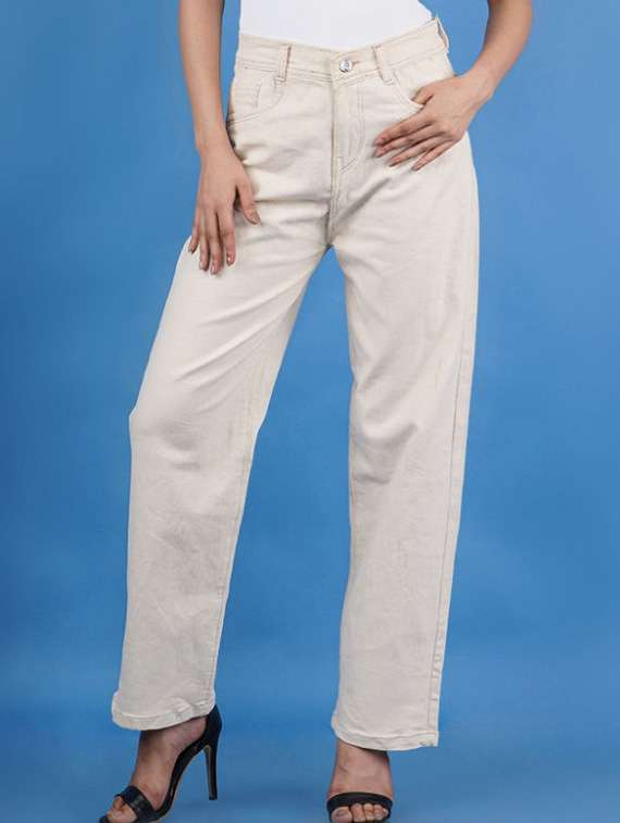 women solid mid rise straight fit jeans