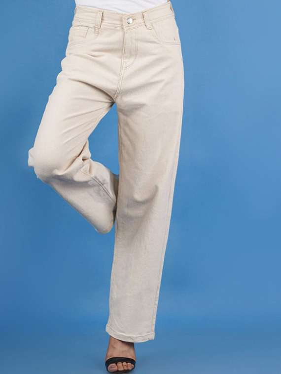 women solid mid rise straight fit jeans