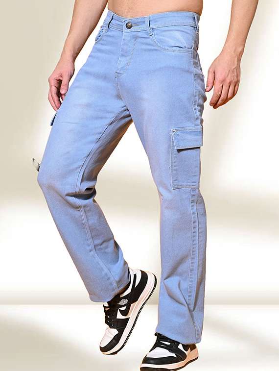 men washed mid rise regular fit cargo 