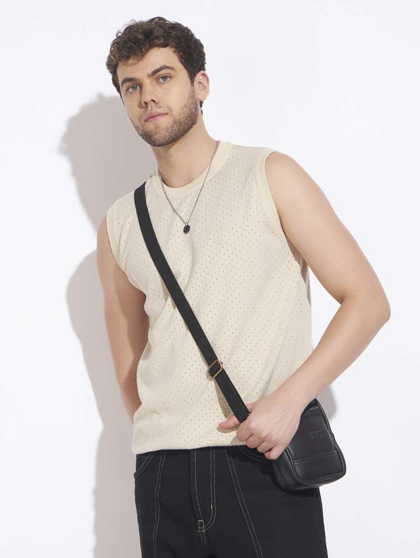 men self design sleeveless vest