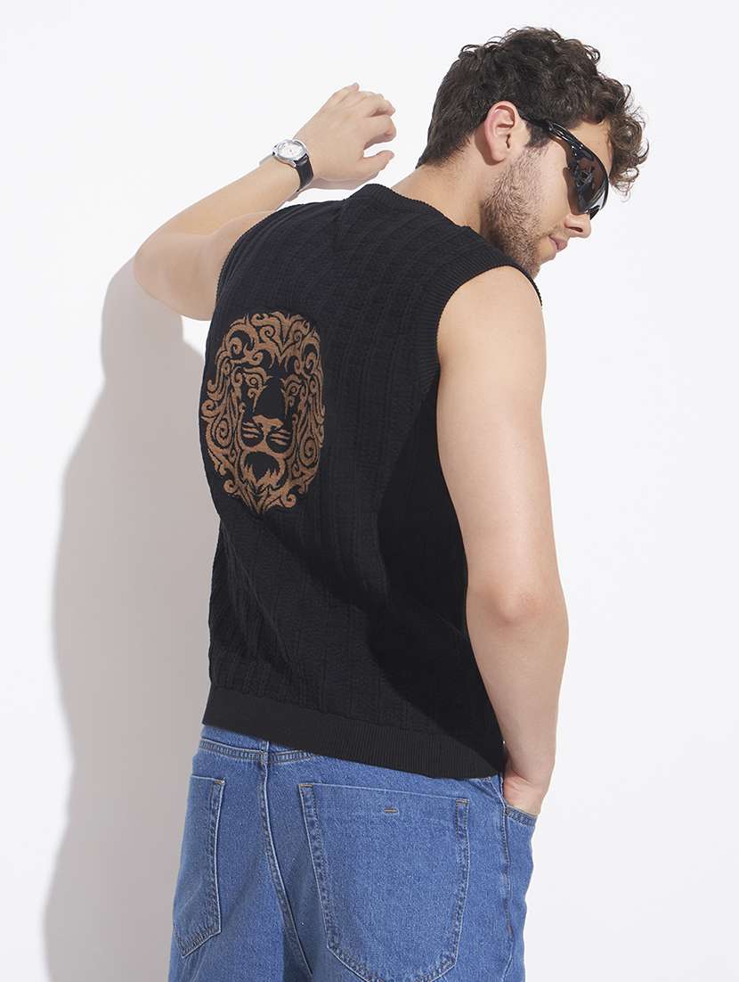 men self design sleeveless vest