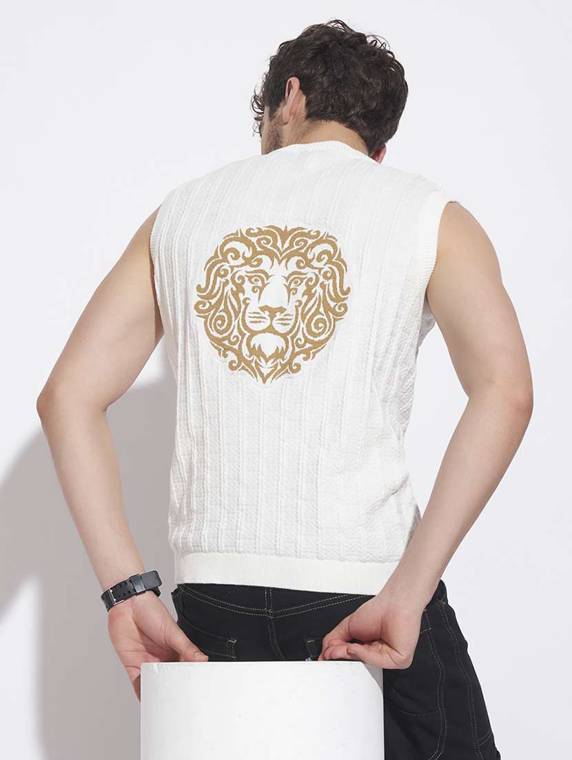 men self design sleeveless vest