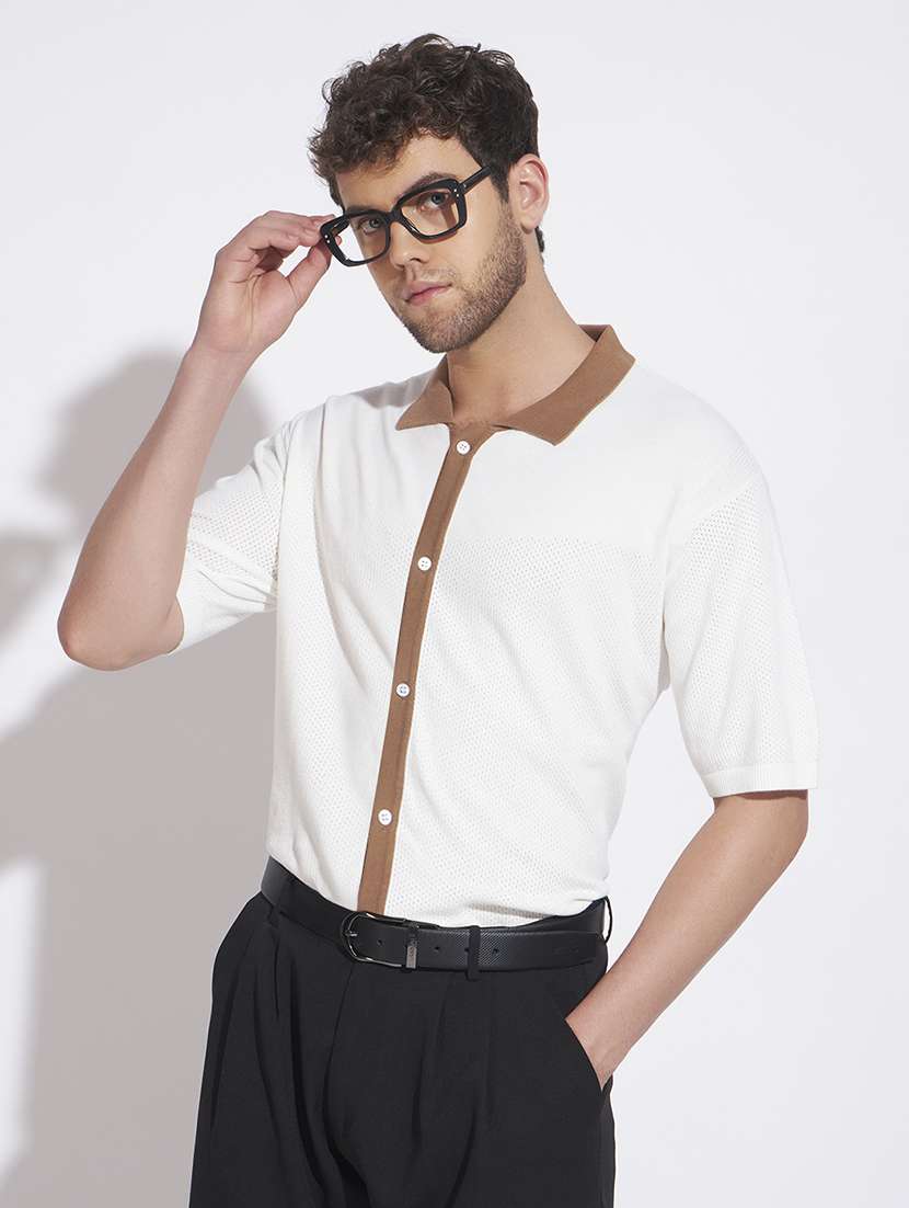 men self design short sleeve regular fit casual shirt