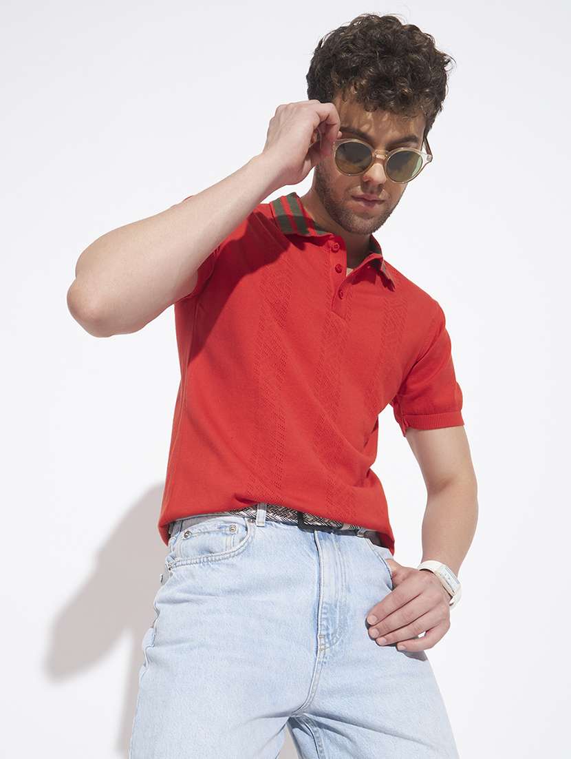 men self design short sleeve regular fit polo t-shirt