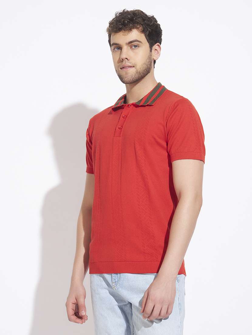 Men Self Design Short Sleeve Regular Fit Polo T-shirt - 22528660 -  Standard Image - 3