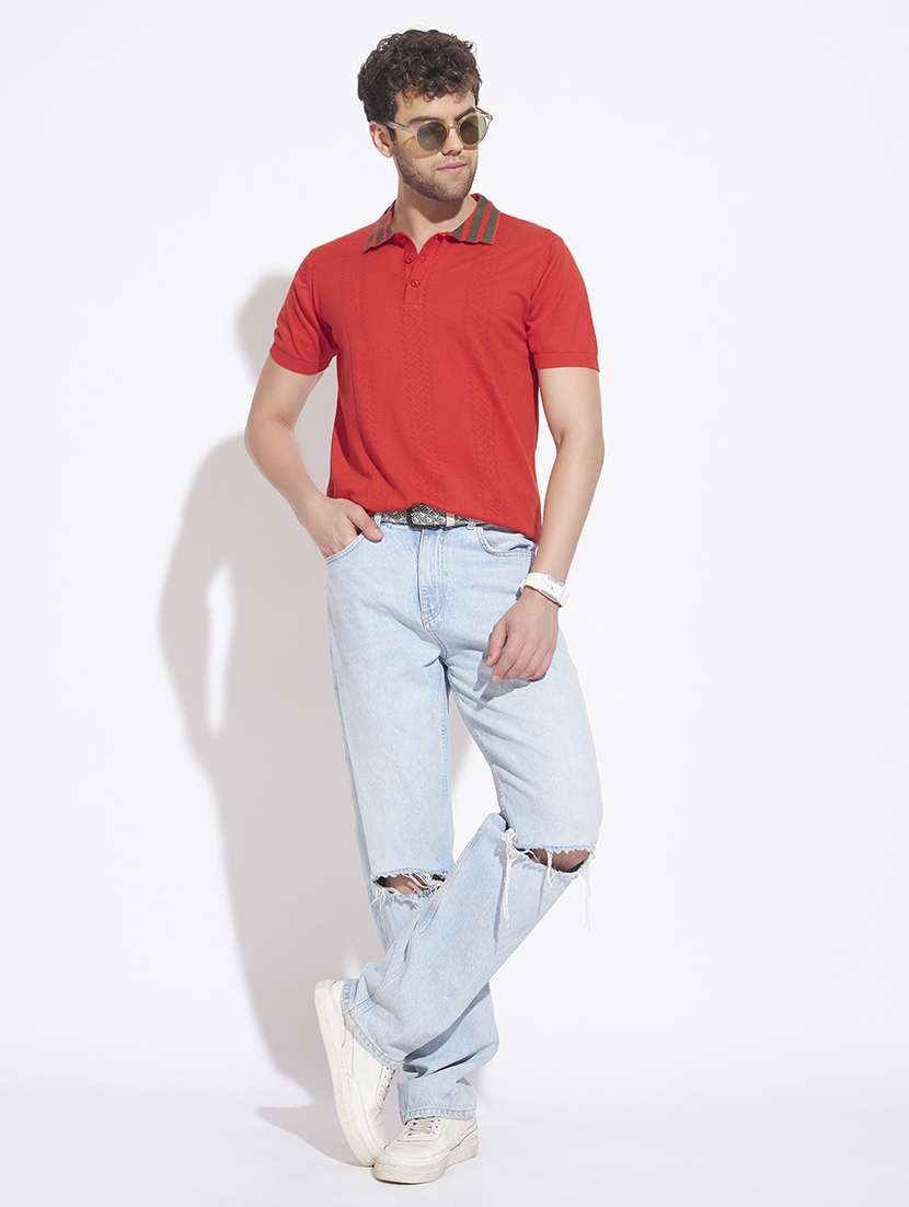 Men Self Design Short Sleeve Regular Fit Polo T-shirt - 22528660 -  Standard Image - 5