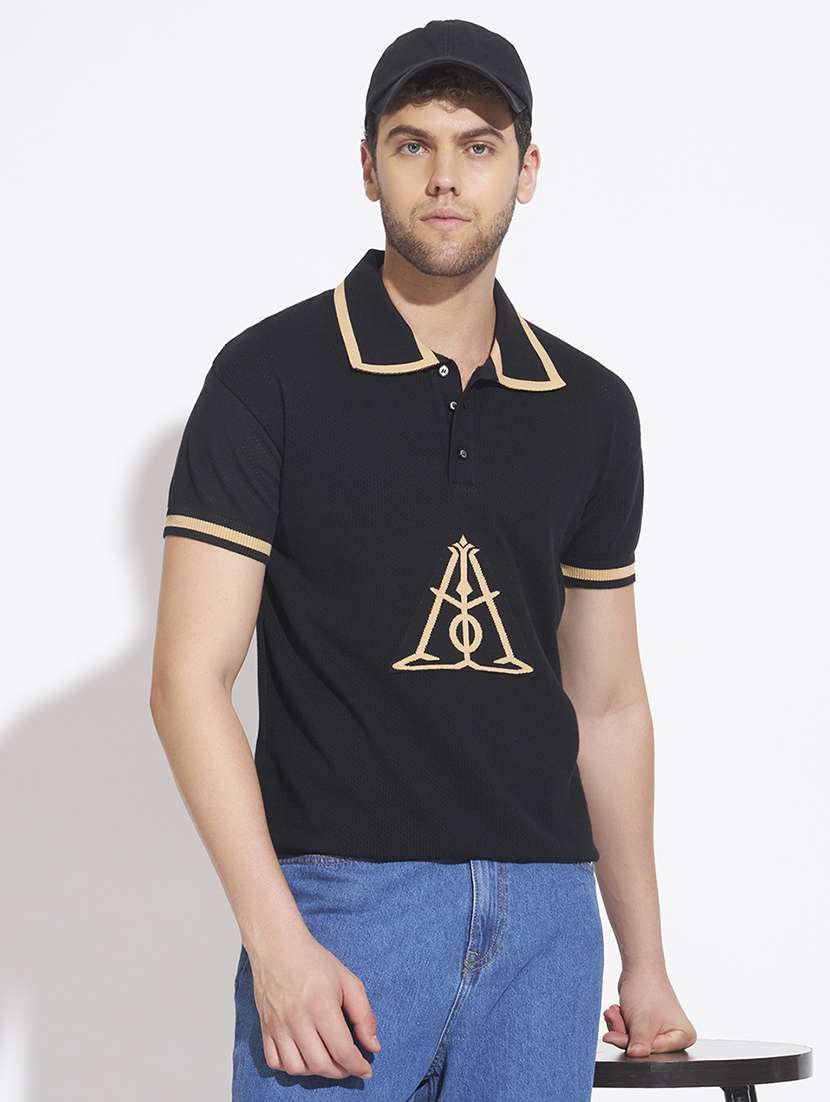 men self design short sleeve regular fit polo t-shirt