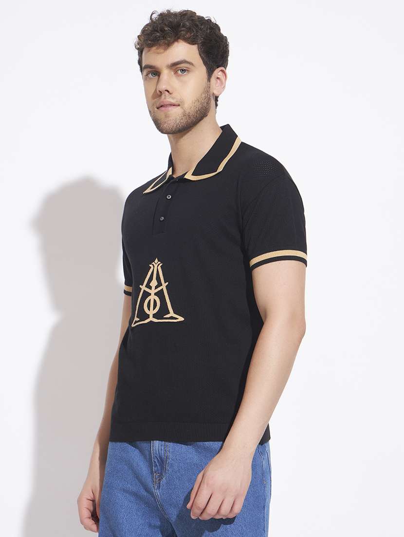 Men Self Design Short Sleeve Regular Fit Polo T-shirt - 22528668 -  Standard Image - 3