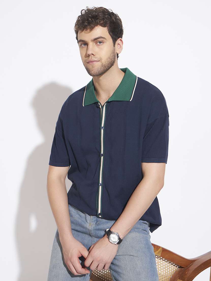 men self design short sleeve regular fit casual shirt