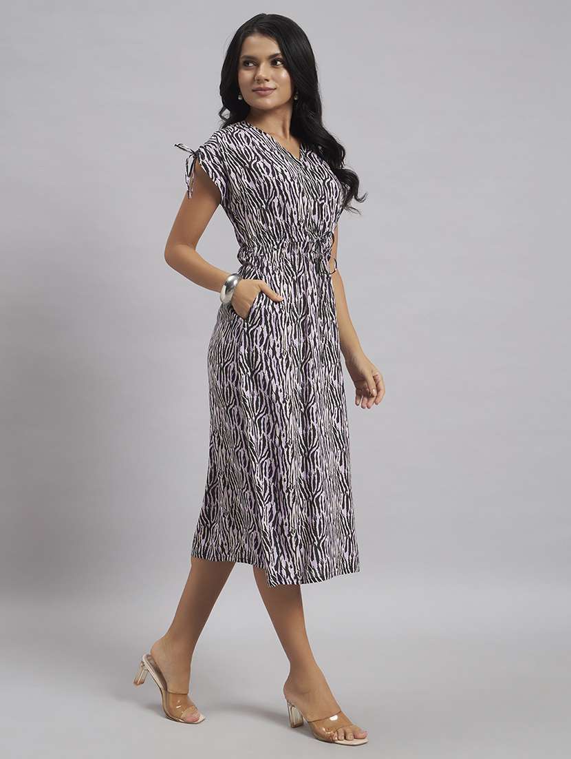 women printed v neck fit and flare dress - 22528680 -  Standard Image - 3