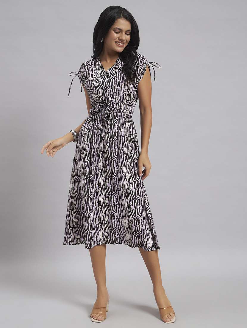 women printed v neck fit and flare dress - 22528680 -  Standard Image - 5