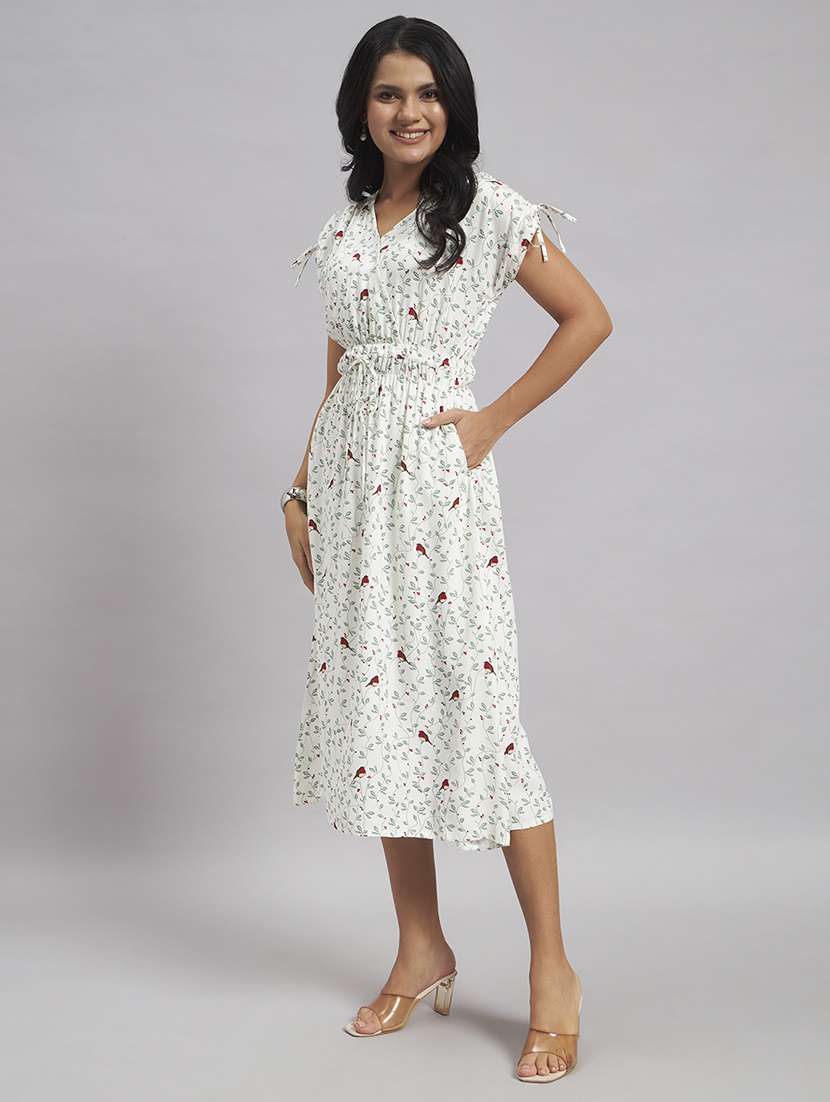 women printed v neck fit and flare dress - 22528681 -  Standard Image - 3