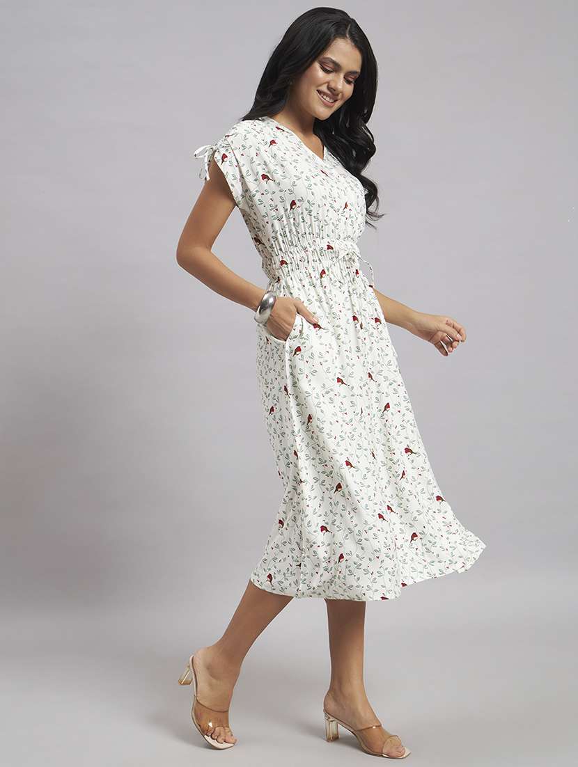 women printed v neck fit and flare dress - 22528681 -  Standard Image - 5
