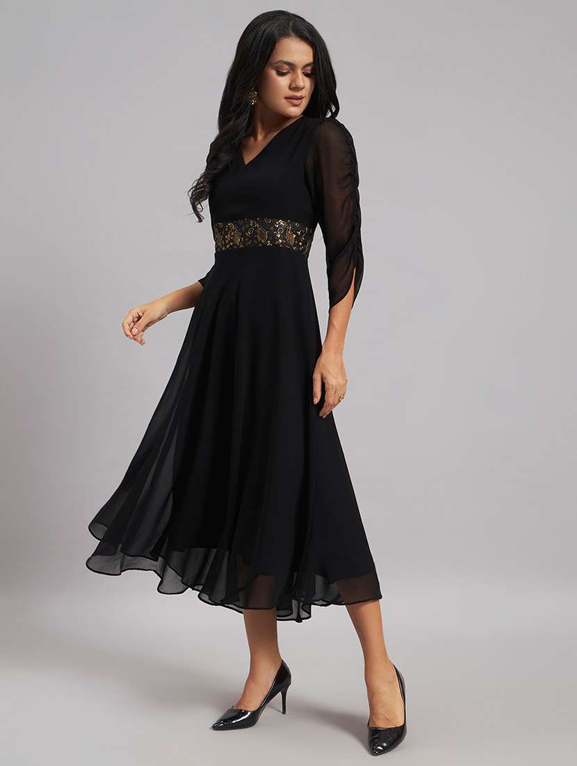 women embroidered v neck fit and flare dress - 22528684 -  Standard Image - 3