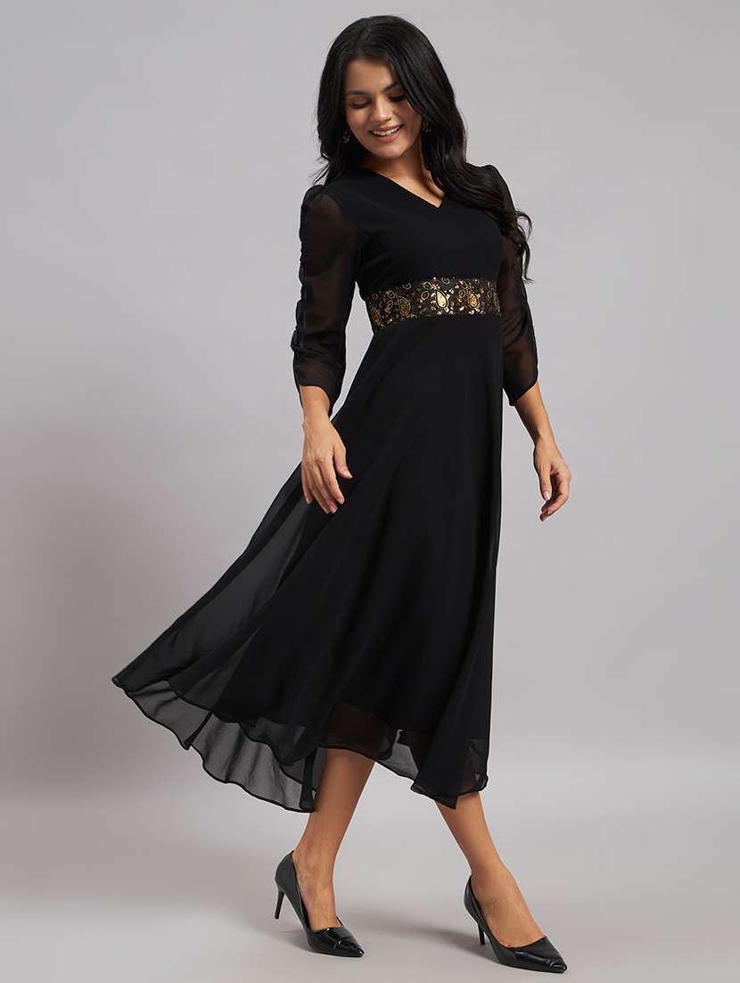 women embroidered v neck fit and flare dress - 22528684 -  Standard Image - 5