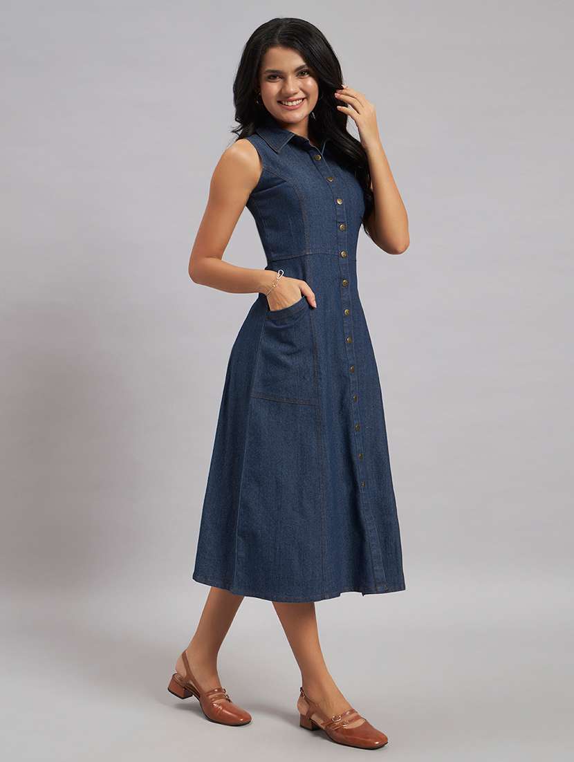 women solid sleeveless a-line dress - 22528685 -  Standard Image - 3