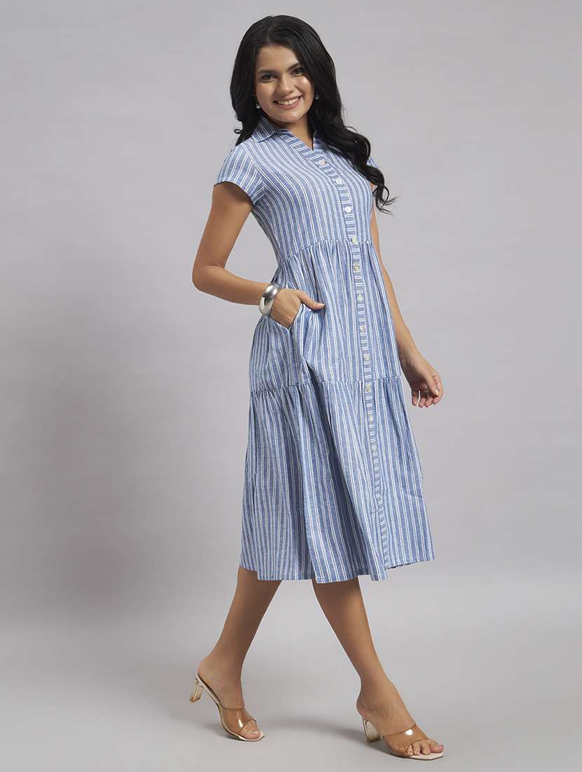 women printed cap sleeves tiered dress - 22528689 -  Standard Image - 3