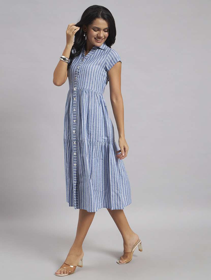 women printed cap sleeves tiered dress - 22528689 -  Standard Image - 5