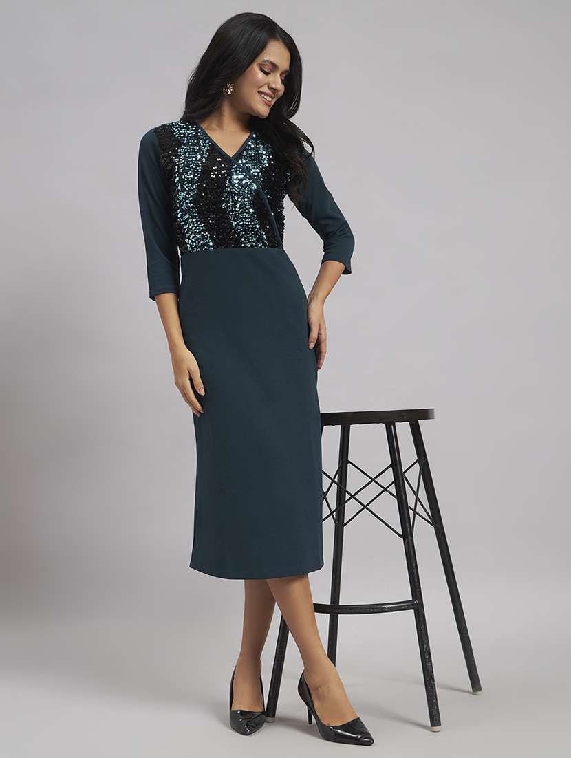 women sequined three quarter sleeves a-line dress