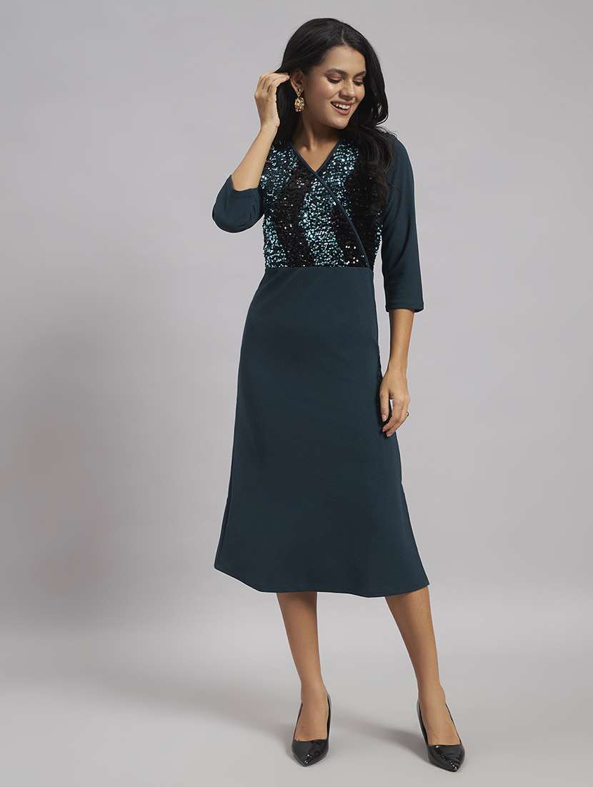 women sequined three quarter sleeves a-line dress - 22528690 -  Standard Image - 3