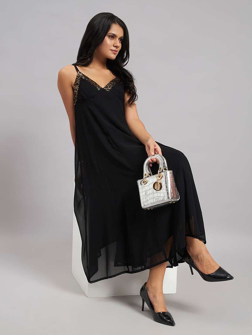 women sequined sleeveless fit and flare dress