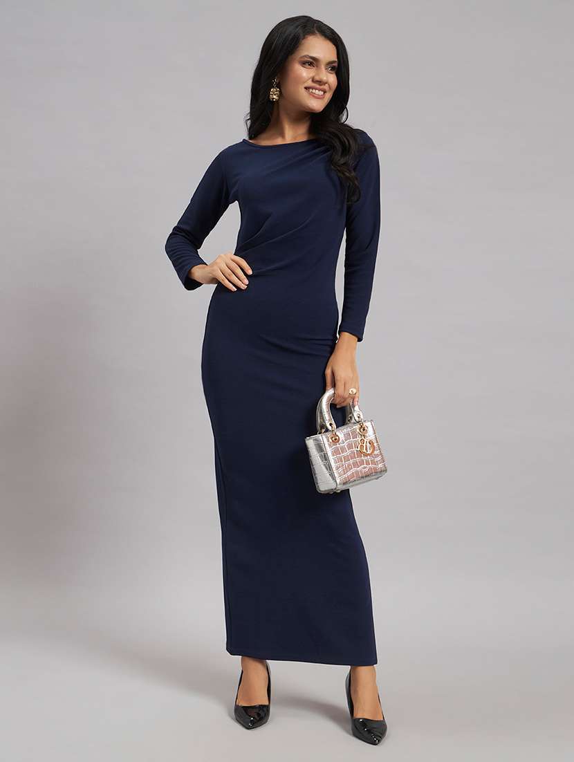women solid long sleeves bodycon dress