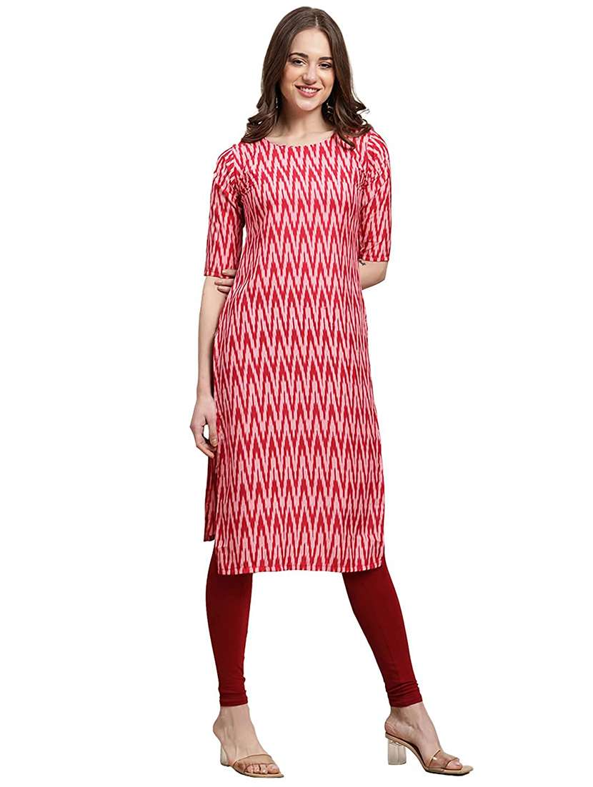 women printed short sleeves straight kurta