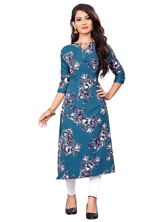 women printed three quarter sleeves straight kurta