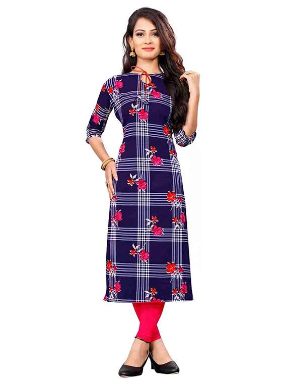 women printed three quarter sleeves straight kurta