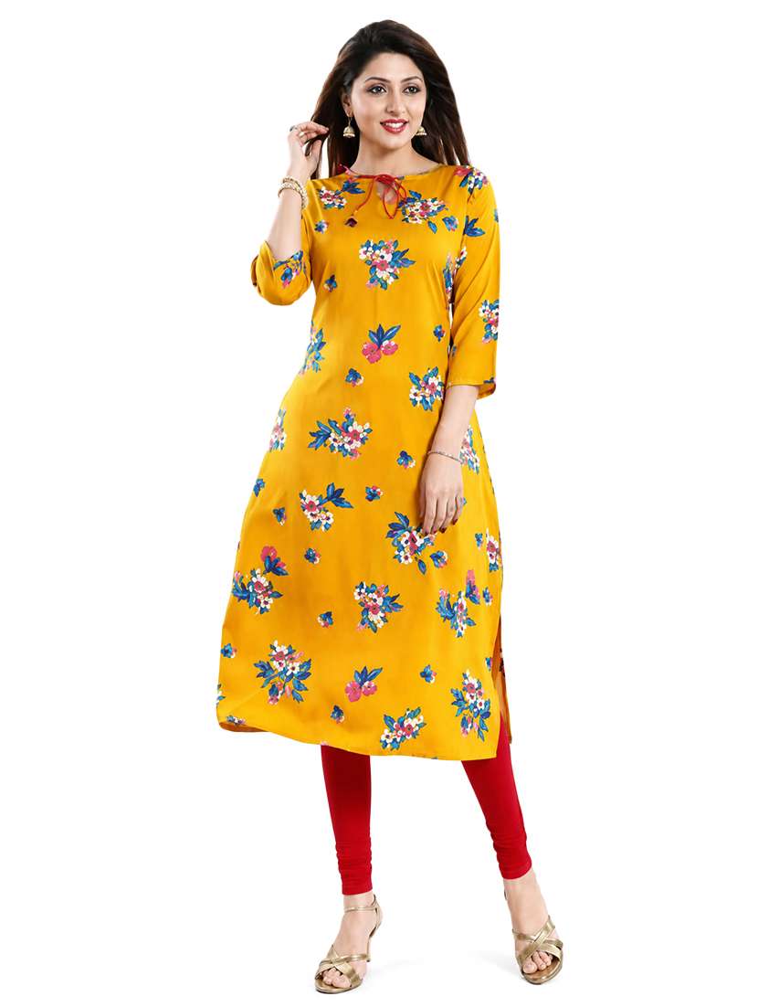 women printed three quarter sleeves straight kurta