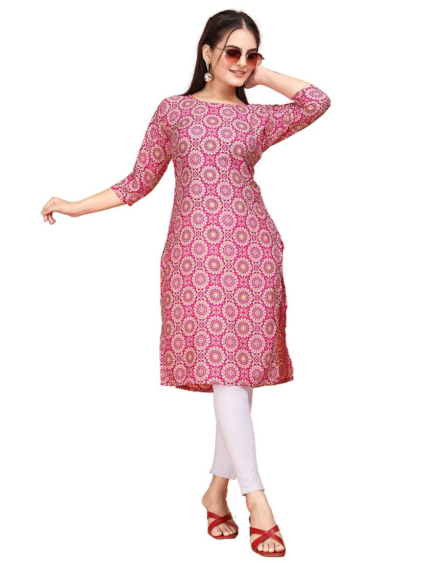 women printed three quarter sleeves straight kurti