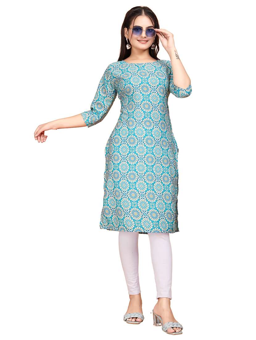 women printed three quarter sleeves straight kurti
