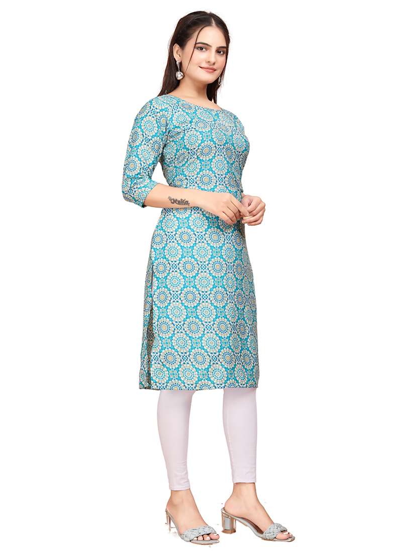 women printed three quarter sleeves straight kurta - 22528753 -  Standard Image - 3
