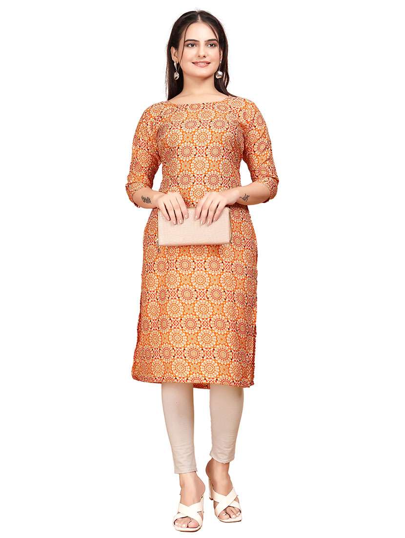 women printed three quarter sleeves straight kurti