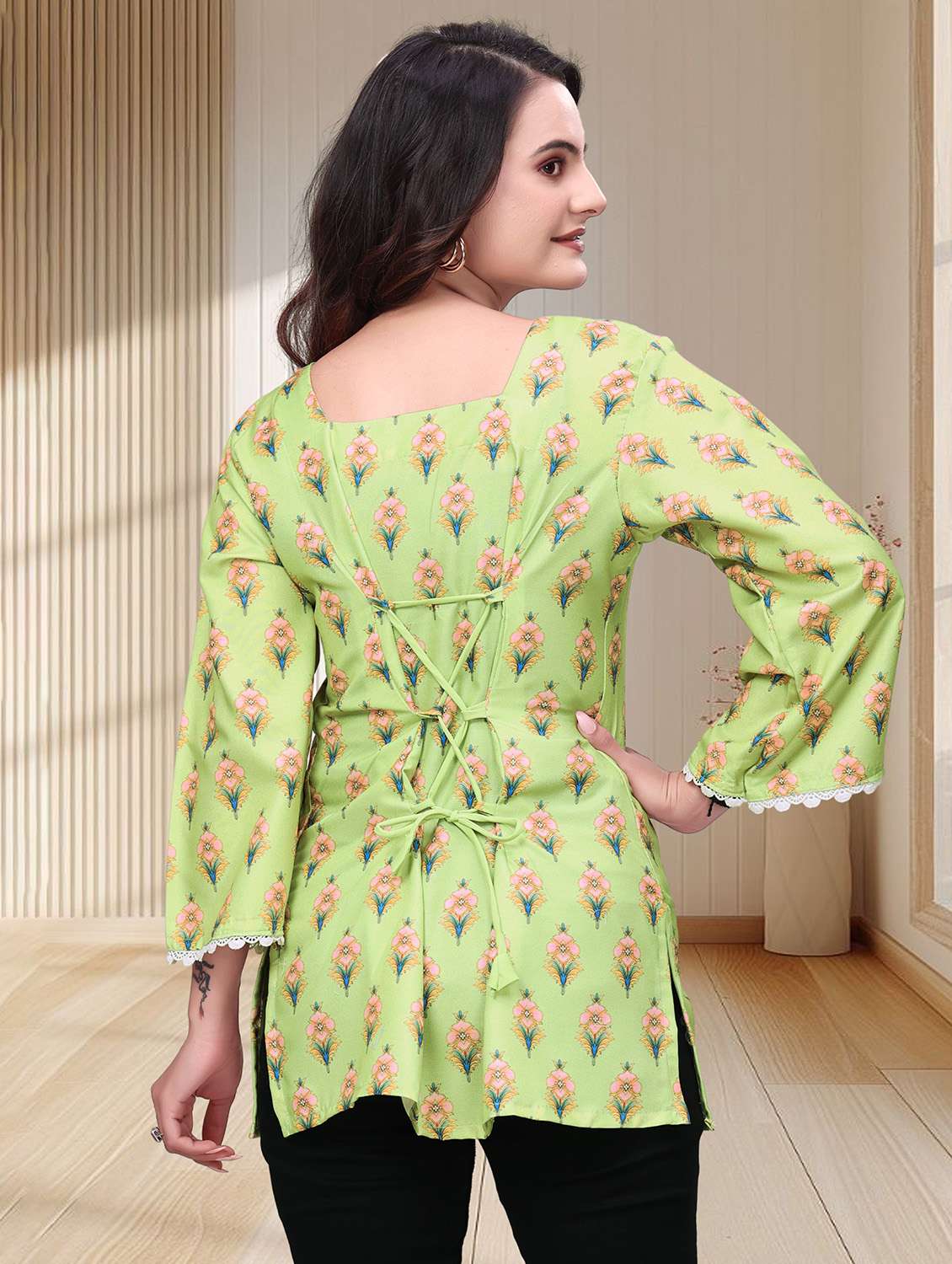 women printed three quarter sleeves straight kurti - 22528756 -  Standard Image - 3